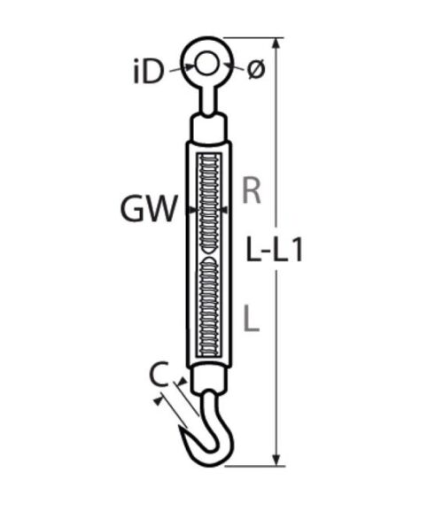 Turnbuckle A4 M5, eye-hook - Image 2