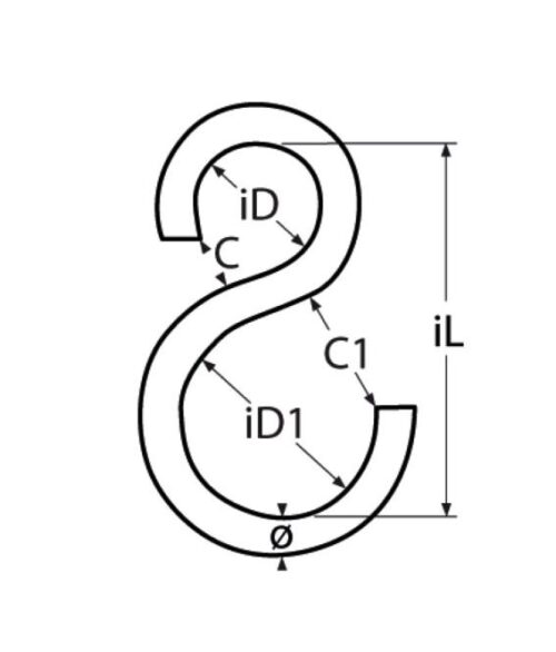 S-koukku, epäsymmetrinen, 4mm x 36mm, 2kpl - Image 2